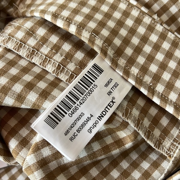 NWT ZARA Gingham Capri Pants Tan & White XS - Picture 5 of 7